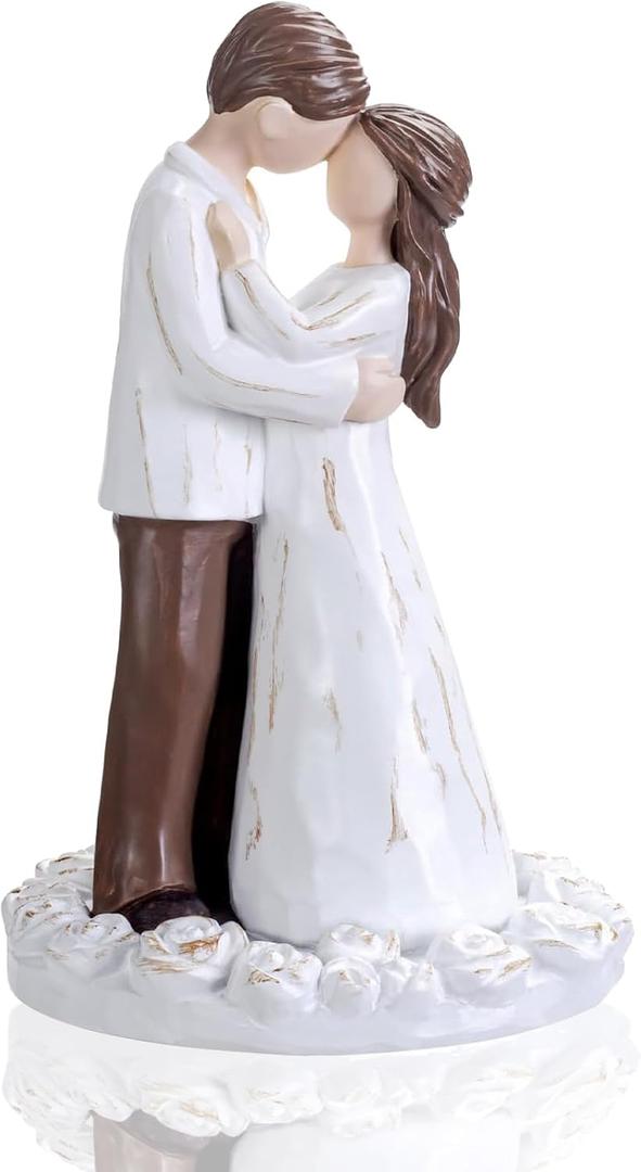 Wedding Cake Toppers Bride and Groom Gift, Hand-Painted Resin Sculpture of Embracing Bride and Groom, Romantic Gifts for Couples Anniversary Engagement Valentines Day Gift Ideas