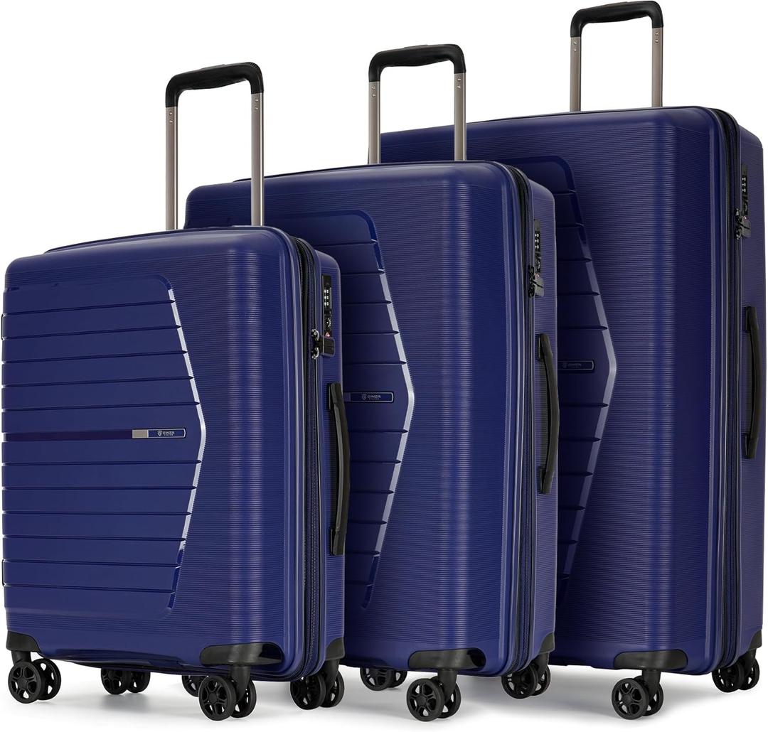 GinzaTravel Luggage 3 Piece Set Suitcase Spinner Hardshell Lightweight TSA Lock, Expandable Luggage Sets with PP Material (Navy Blue)