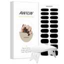 Semi Cured Gel Nail Strips, False nails Nail gel,Black,20pcs Gel Polish Nail Wraps,Salon Quality, Easy to Apply & Remove,Includes 1 Lamp, Nail File & Wooden Stick (Black(with LED light))