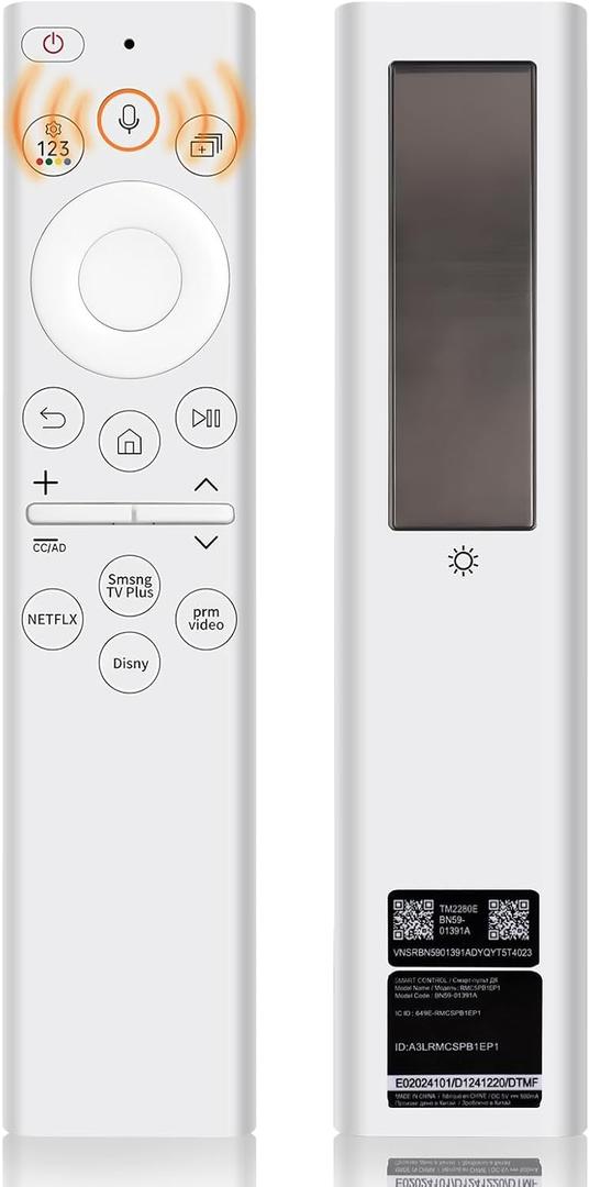 BN59-01391A Solar Voice Remote Replacement for Samsung Frame TV Remote with Voice Search, Apps and Solar Charging for Samsung 2021-2023 Smart TVs Ultra HD 4K 8K Neo QLED Crystal UHD BN59-01391A Solar Voice Remote Replacement for Samsung Frame TV Remote with Voice Search, Apps and Solar Charging for Samsung 2021-2023 Smart TVs Ultra HD 4K 8K Neo QLED Crystal UHD