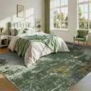 8x10 Rugs for Living Room - Modern Abstract Washable Rug, Ultra Soft Non Slip Low Pile Large Rugs, Floor Carpet for Bedroom Dining Room Office Laundry Nursery Home(Green)