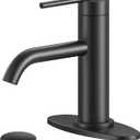 Black Bathroom Faucet for Single Handle HURRAN 1 Hole Bathroom Faucet with Pop-up Drain and Deck, Fits 1 Hole or 3 Hole Installations for Vanity, Bathroom & RV