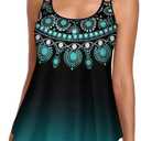 Urchics Womens 2025 Tankini Swimsuits Tummy Control Flowy Swimwear Two Piece Bathing Suits Swim Tank Top with Boyshorts (Large, Green Folk Floral)