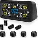 Tire Pressure Monitoring System, TPMS Tire Pressure Monitor with Solar Charge &USB, TPMS with 4 Sensors &6 Alarm Modes 0-9.9BAR/144PSI &Real-time Color LCD Display for RV/Trailer/Truck/SUV