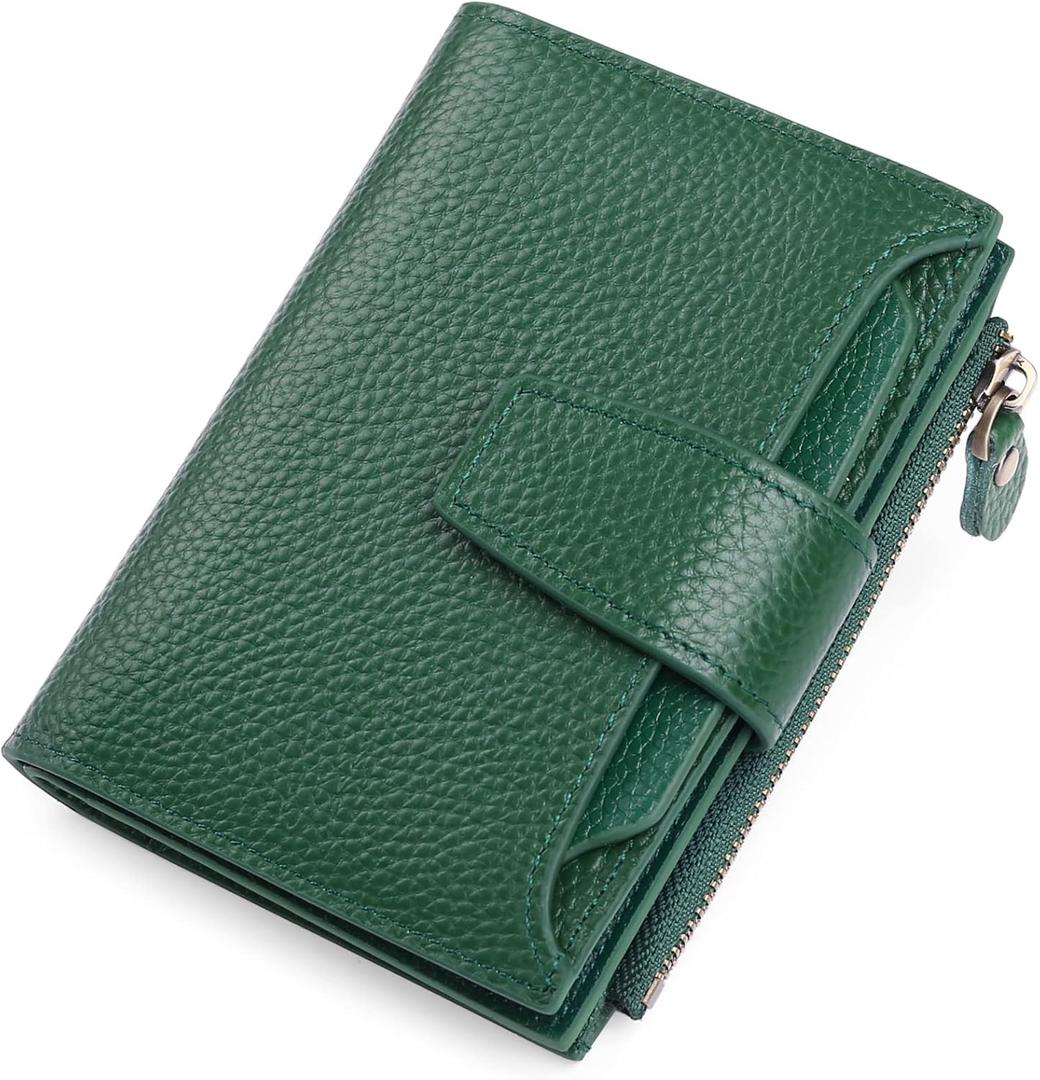 FALAN MULE Small Wallet for Women Leather Bifold Compact RFID Blocking Small Womens Wallet Purse (Apple Green)