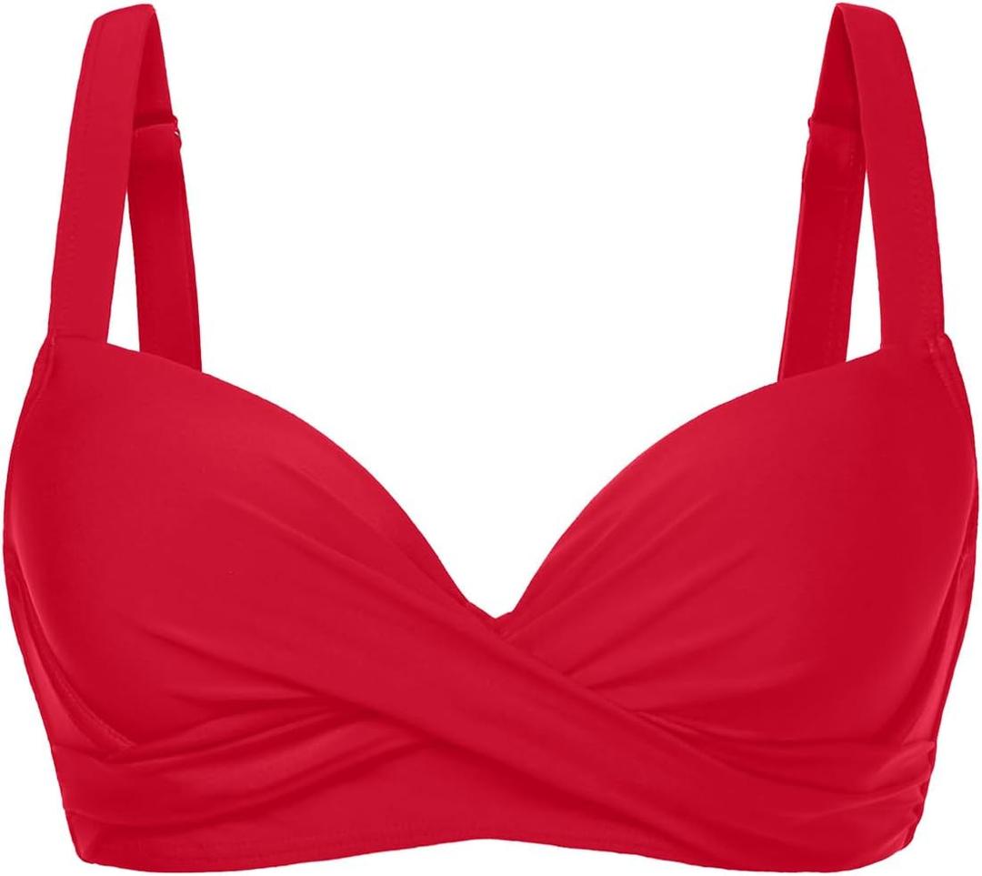 Women Underwire Bikini Top - Push Up Swim Top Only Bra Padded Swimsuit Tops 2025 Bathing Suit Tops (X-Large, Red)