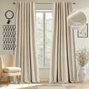 100% Blackout Linen Curtains 84 inches Long 2 Panels Back Tab Bedroom Drapes Living Room Black Out Window Treatments Thermal Insulated Room Darkening Rod Pocket, Natural Cream Beige