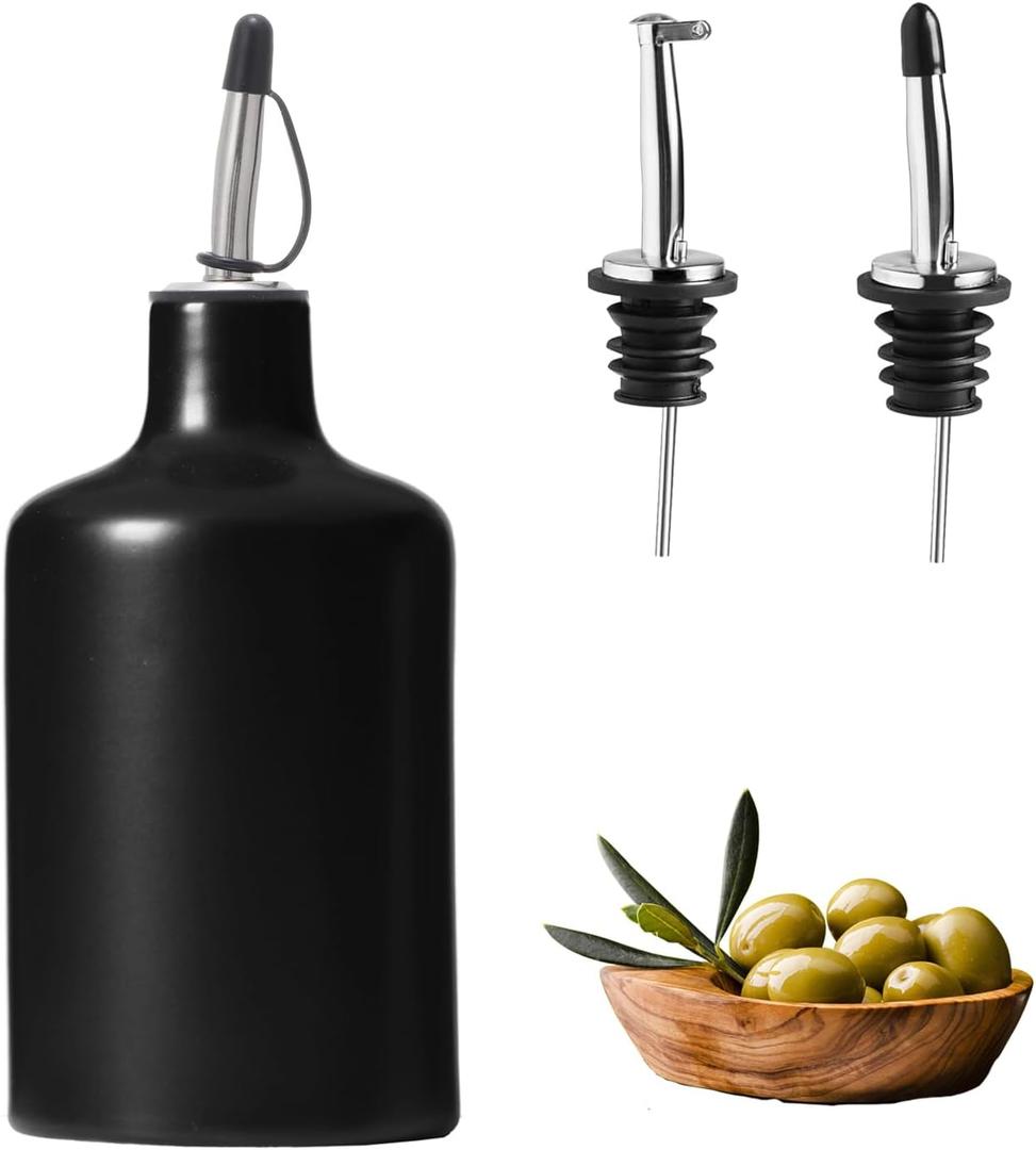 HOMCDALY Ceramic Olive Oil Dispenser Bottle, 16oz Oil Dispenser Bottle for Kitchen, Oil Container, Kitchen Oil DispenserBlack
