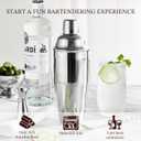 Cocktail Shaker, KITESSENSU 24oz Drink Shaker with Bartender Strainer, Measuring Jigger, Bar Mixing Spoon, Cocktail Recipe Guide, Professional Drink Mixer Set for Beginners, Silver