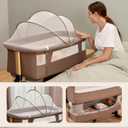 Soobaby 3 in 1 Baby Crib, Bassinet Bedside Crib Adjustable Portable Bed for Infant,Baby Newborn Must Have Bed,Khaki