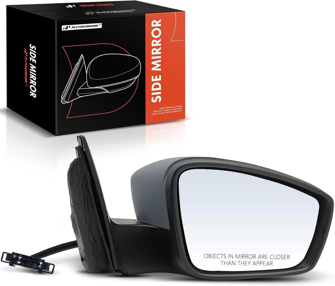 A-Premium Passenger Side Power Door Mirror - Compatible with Volkswagen Jetta 2011-2018 - Heated Manual Folding Gray Outside Rear View Mirror