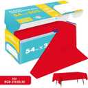 Red Plastic Table Cover Roll - 54IN x 300FT, Table Cloth for Rectangle Table with Slide Cutter, Plastic Table Cloth Disposable with Cut-to-Size Design for Weddings, Banquets, Parties