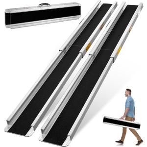 8FT Portable Wheelchair Ramp, 96"L x 7.2"W Aluminum Ramps for Wheelchairs for Home, 1200LBS Capacity Telescopic Non-Skid Threshold Handicap Wheel Chair Ramp for Doorways, Stairs, Steps, 2 Pack