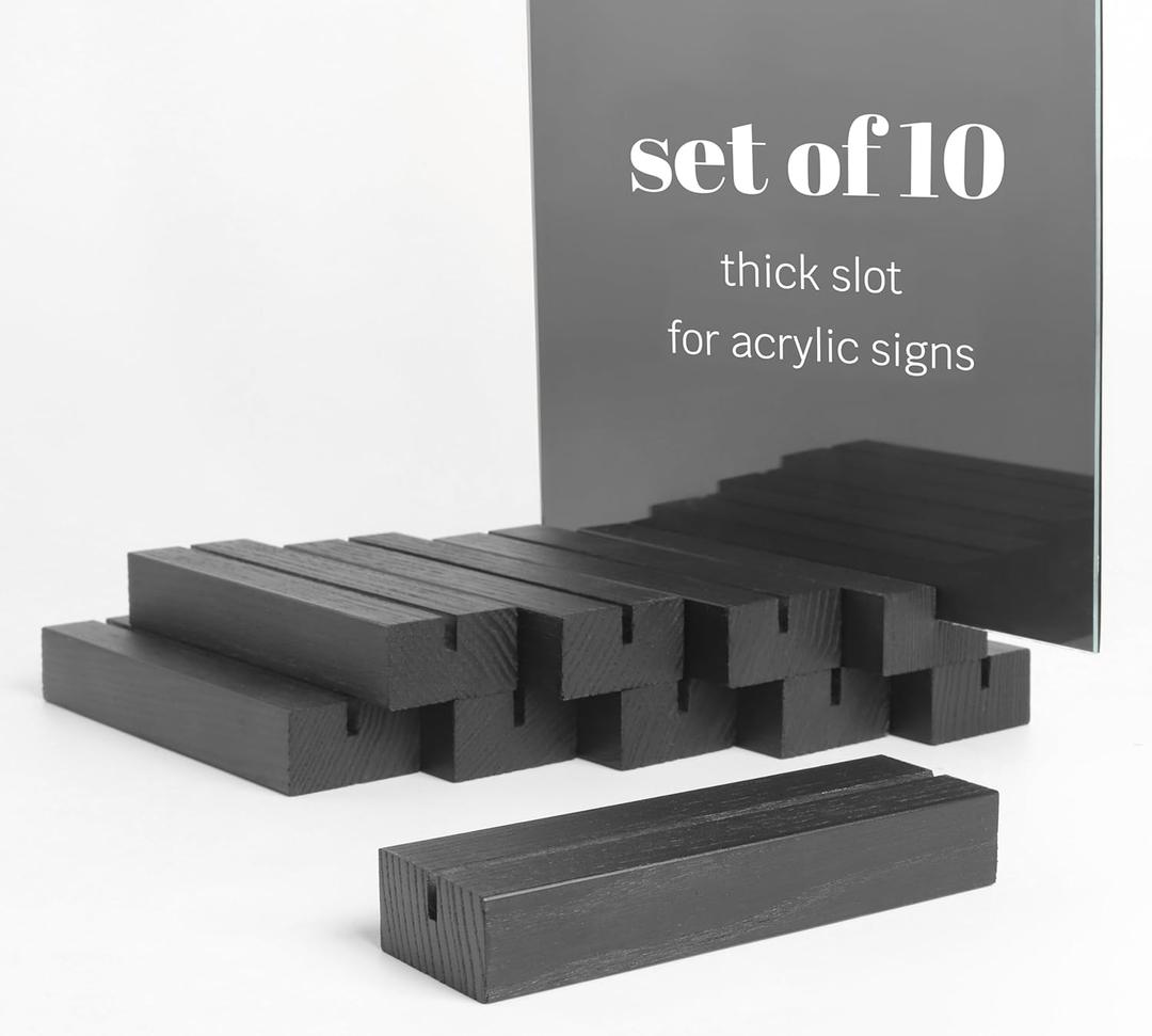 10 Pack Black Wood Place Card Holder - Events Party Tabletop Sign Holder - Table Place Cards - Table Sign Stand - Stands for Name Cards for Wedding, Party, Birthday. (Thick Slot 10pcs Black Wood)