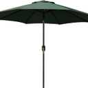 Blissun 9' Outdoor Patio Umbrella, Outdoor Table Umbrella, Yard Umbrella, Market Umbrella with 8 Sturdy Ribs, Push Button Tilt and Crank, Dark Green