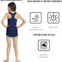 Eddie Bauer Girls' UPF 50+ Racerback Tankini Top and Swim Short Set (Blue, S)