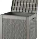 31 Gallon Outdoor Storage Deck Box Waterproof,Garden Tool,Backyard Cushion,Poolside Storage,Small Delivery Boxes for Outside,Lockable Lid,Rattan Grey (Gray)
