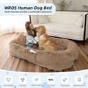 WROS Human Dog Bed, Large Dog Beds for Humans Size Fits You and Pets, Washable Faux Fur Orthopedic Human Pet Bed for People Doze Off, Napping, Present Pillow, Blanket, Strap - Khaki