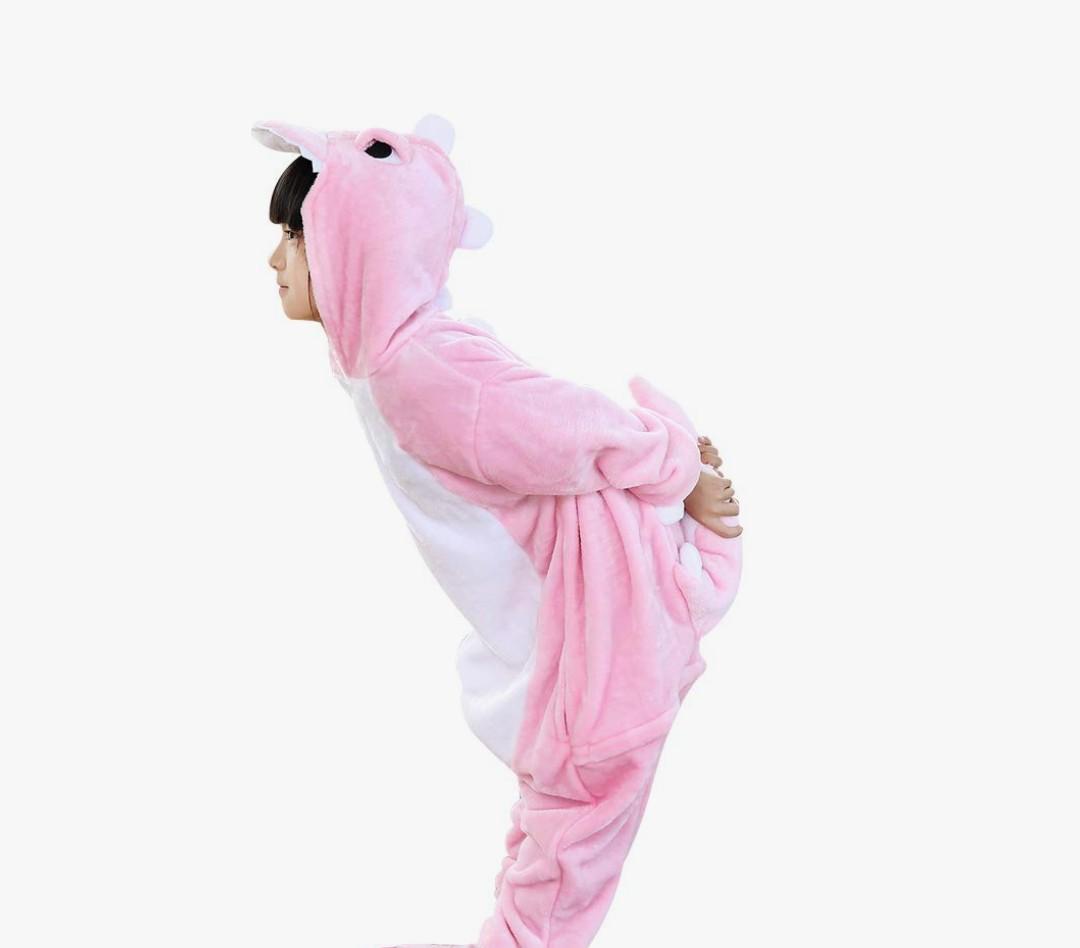 Fanhong Kids Dinosaur Onesie Pajamas Halloween Costume Child Christmas Cosplay Pyjama Plush Fleece Sleepwear 140