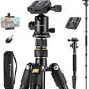 K&F Concept Camera Tripod，72" Aluminum Tripod for Camera, Lightweight and Foldable Travel Tripod with Remote& Extra Quick Release Plate, Professional Camera Tripod Monopod for DSLR Camera and Phone.