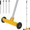 Lawn Thatch Rake, 15-Inch Steel Dethatching Tool, Adjustable 0-15 Angle and 38-68 Inch Length, Heavy-Duty Yard Rake for Dead Grass Removal and Lawn Care (Yellow)
