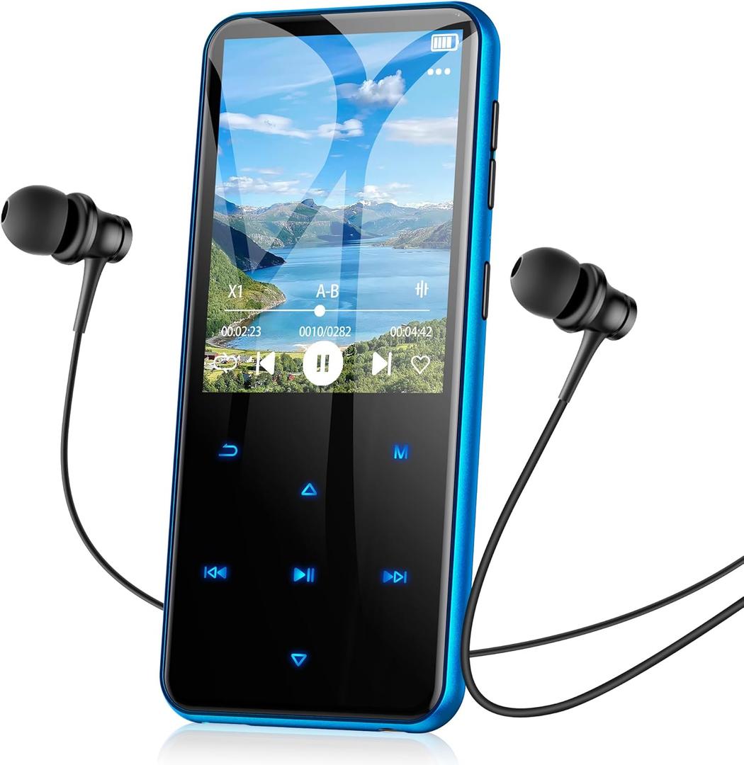 AGPTEK 64GB MP3 Player with Bluetooth, M3 2.4 inch Music Player with Speaker and FM Radio, Touch Buttons, Supports Up to 128GB (Blue)