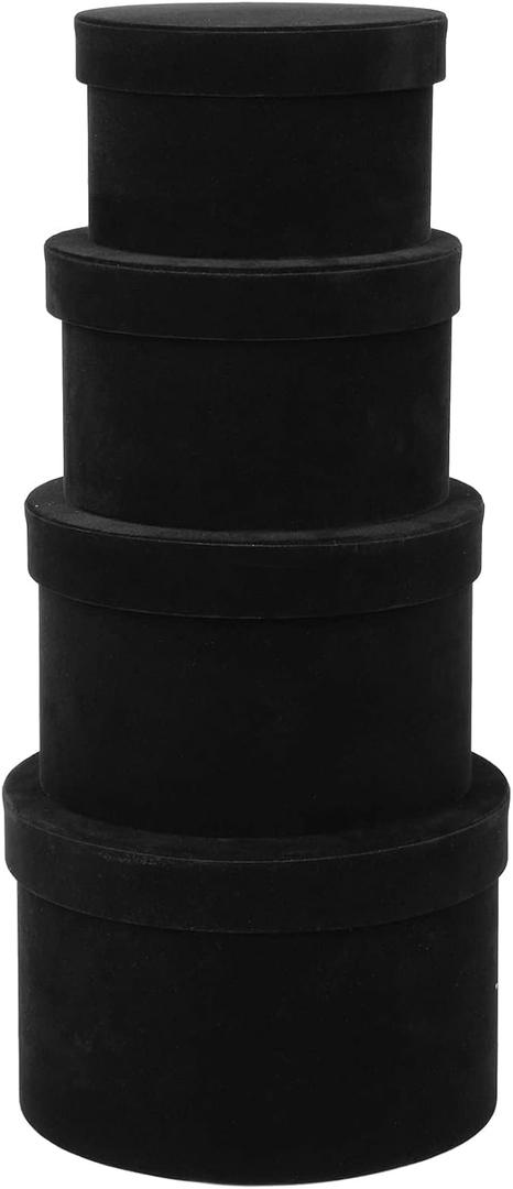 GnFlus Black Gift Boxes with Lids for Presents Set of 4 Round Velvet Nesting Gifts Box for Arrangements Flowers Wedding Birthday Mothers Valentines Day Bridesmaid Christmas Party Anniversary