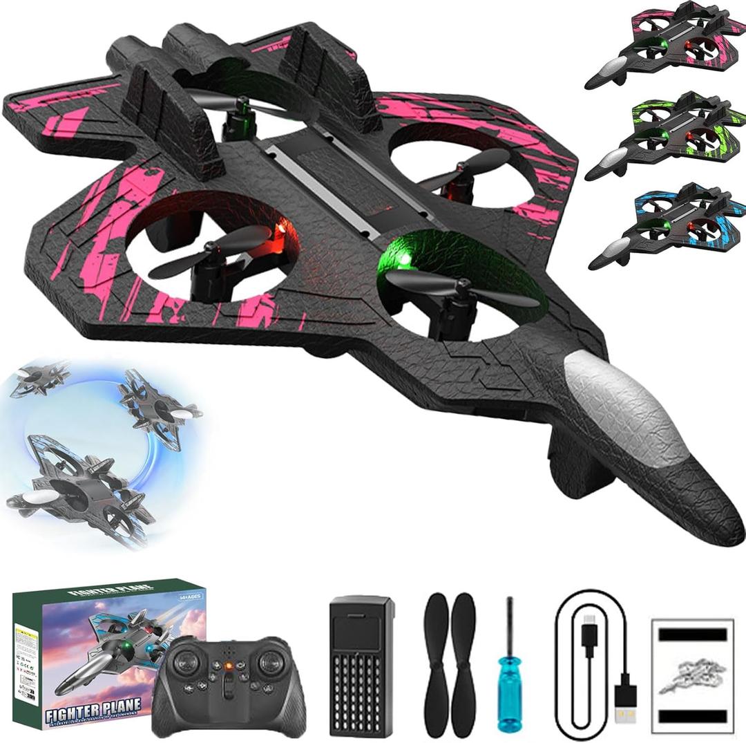 2026 Upgraded RC Jet-RC Stunt Fighter Jet Toy for Adult with 360 Flips & LED Lights, Remote Control Airplanes Foam Planes Drone with Battery & Fan Blade (Pink + 1 Battery)