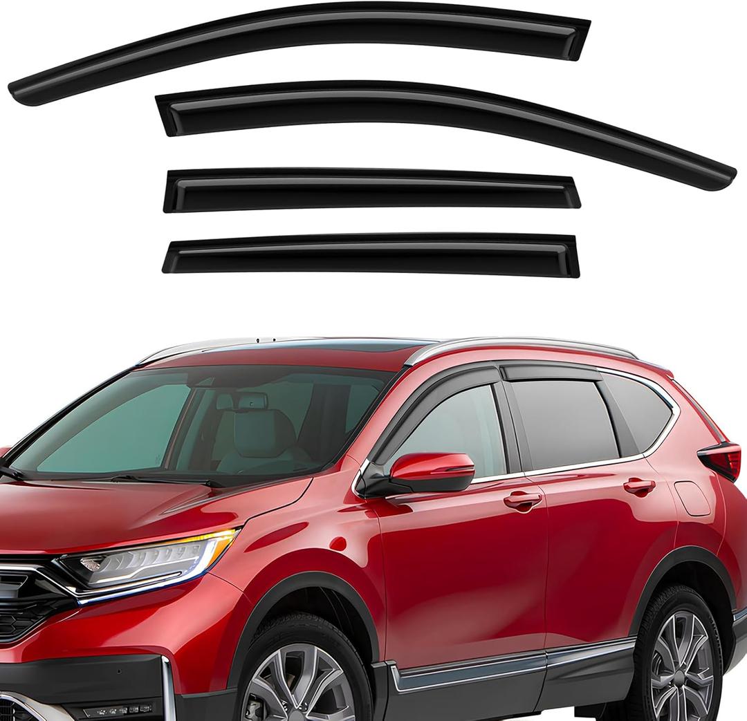 Tape-On Rain Guards Compatible with Honda CRV 2017-2022 Black Extra Durable Shatterproof Side Window Deflectors, Vent Window Visors, Wind Deflectors - 4 PCS