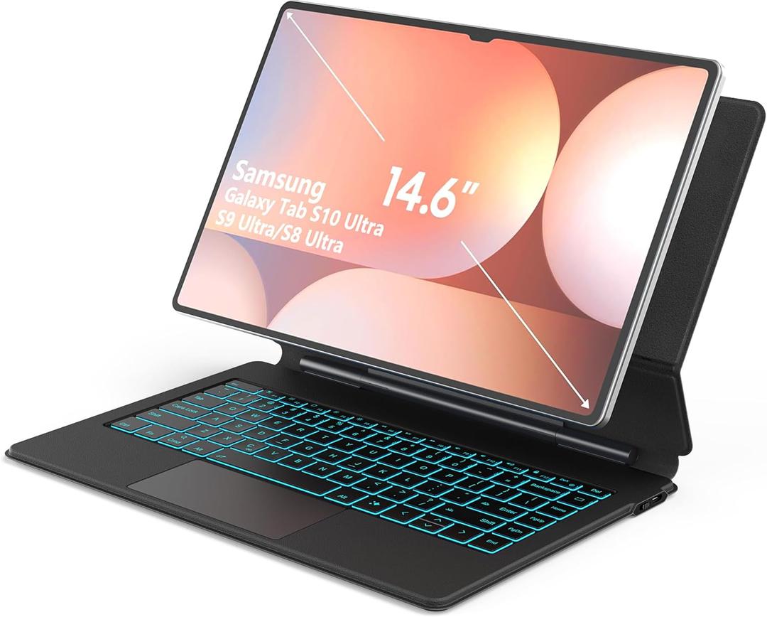 for Samsung Galaxy Tab S10 Ultra S9 Ultra S8 Ultra Keyboard Case 14.6'' Magic-Style Floating Cantilever Magnetic Stand, Dex Mode, 3-Level 7 Color Backlit, Built-in trackpad Matte Black