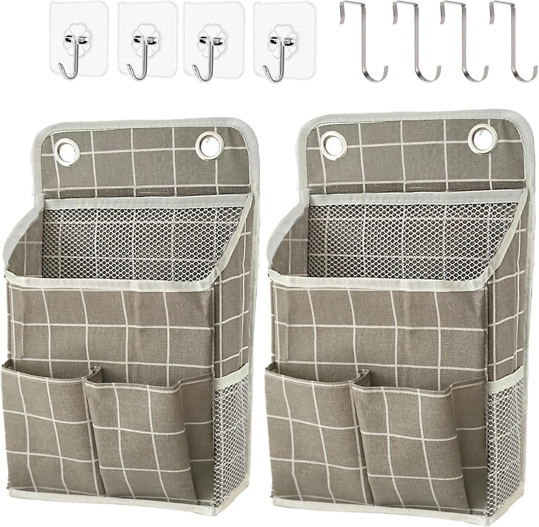 Hanging Basket for Organizing, Wall Organizer with Pockets and Over The Door OrganizerCan for Home, Closet, Office and Camper (Grey Grid2)