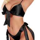 RSLOVE Women Sexy Lingerie Set Satin Bow Tie 2 Piece Bra and Panty Sets (Small, Black)