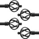 KNOBWELL Window Curtain Rod 3/4" Diameter, Black Curtain Rod with Twisted Cage Finials, 22-42" Adjustable Rods, 4 Pack