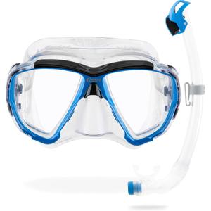 Cressi Big Eyes & Seal Dry Mask & Snorkel Kits, Clear/ Azure
