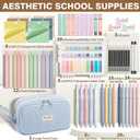 62PCS Aesthetic School Supplies, Cute Back to School Supplies College Essentials Preppy Stationary Set with Large Pencil Pouch Case, Pastel Highlighters Gel Pens Mechanical Pencils for Student Girls