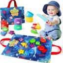 Montessori Toys for 1 Year Old Boy Girl Birthday Gift, 17 in 1 Cloth Fishing Game with Stacking Cups, Color Sorting, Shape Matching, Early Learning, Toddler Toys Gifts for 1 2 Years Old Boy Girl (Blue)