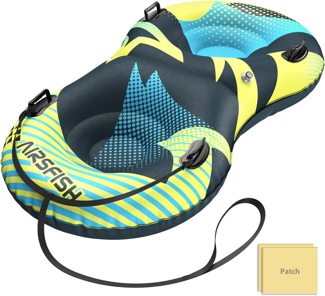 Snow Tube with Towable Leash, AirsFish Inflatable Snow Sled Heavy Duty Cover Wear-Resistant & Antifreeze Material Sledding Tubes for Winter Sports, Glacier Surge