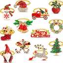 Homotte Gold Napkin Rings with Bling Set of 12, Various Christmas Elements Holders for Thanksgiving Table Decorations, Banquet, Daily Receptions