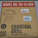 GasOne 14-inch Portable Charcoal Barbecue Grill with Thermometer – Red | 3-Point Locking Lid for Heat Preservation – Dual Venting System – Small Charcoal Grill for Backyard, Camping, Boat