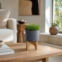 Ceramic Planter With Stand Indoor Plant Stand Elevated Plant Stand For Displaying Greenery, Living Room, Bedroom, Office, Or Patio, Minimalist Garden Accent For Home Decor 7", Gray