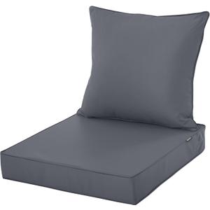 Outdoor Seat Cushion Set for Chair Sofa Couch, Fade Resistant Waterproof Bottom and Backrest Cushions for Patio Furniture, Dark Grey, 22x22 Inch,1 Set