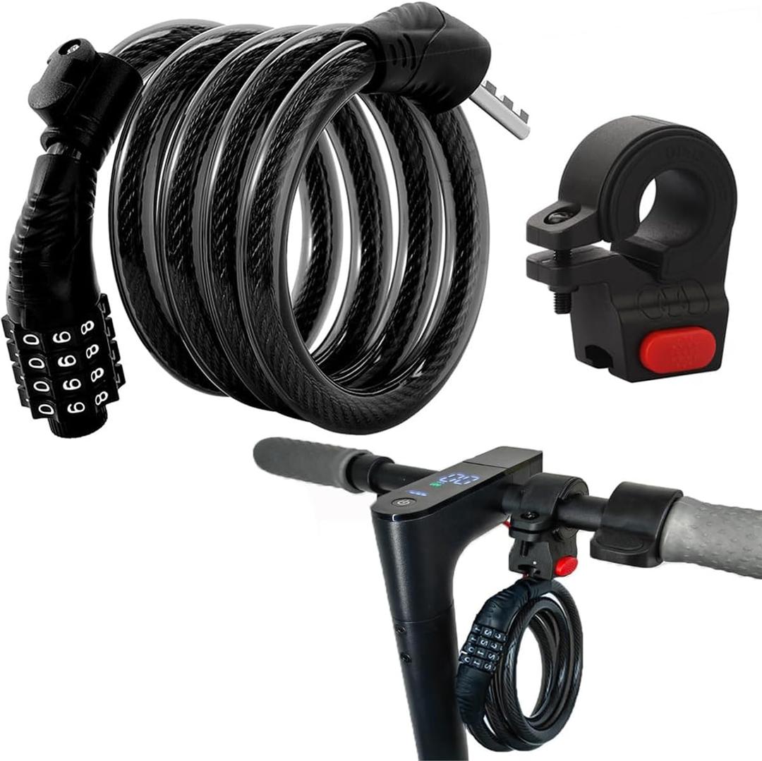 E Scooter Lock, Bike Combination Cable Locks Compatible with Xiaomi M365/Max/GXL/Ninebot/Segway/Motor/Bicycle Lock 4 ft Long/0.472In Scooter Anti-Theft Ideal 4 Digit/12 Steel Cable (Black)