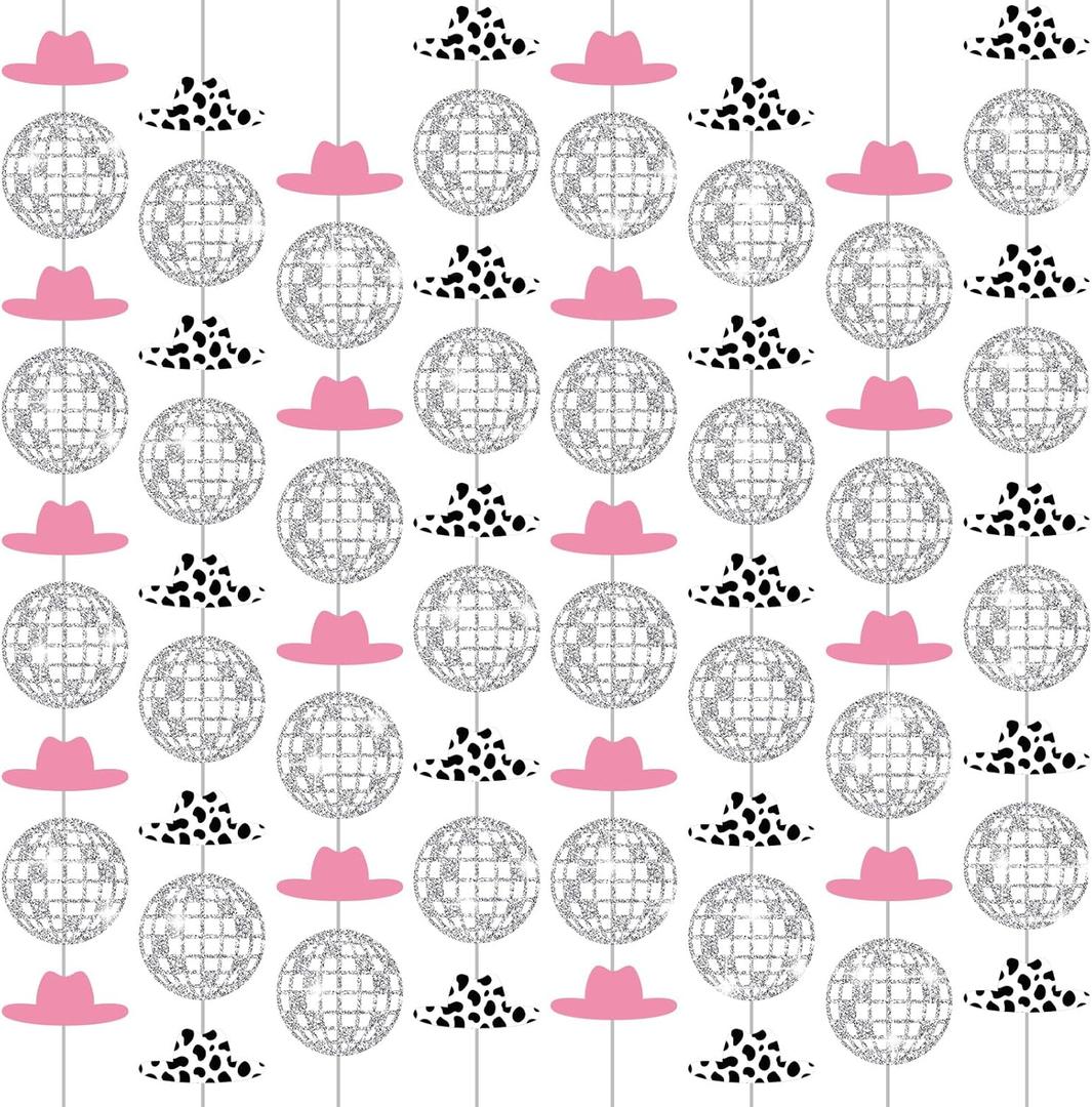 Peryiter 8 Pcs Cowgirl Bachelorette Party Decorations Glitter Cowgirl Disco Ball Garland String Western Cowgirl Party Hanging Decorations Cow Girls Hanging Swirls Whirl Streamers for Birthday Supplies