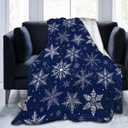 Winter Snowflakes Blue Fleece Blanket Lightweight Ultra-Soft Christmas Throw Blanket for Sofa Couch Bed Camping Travel - Super Soft Cozy Microfiber Blanket 50"X40"