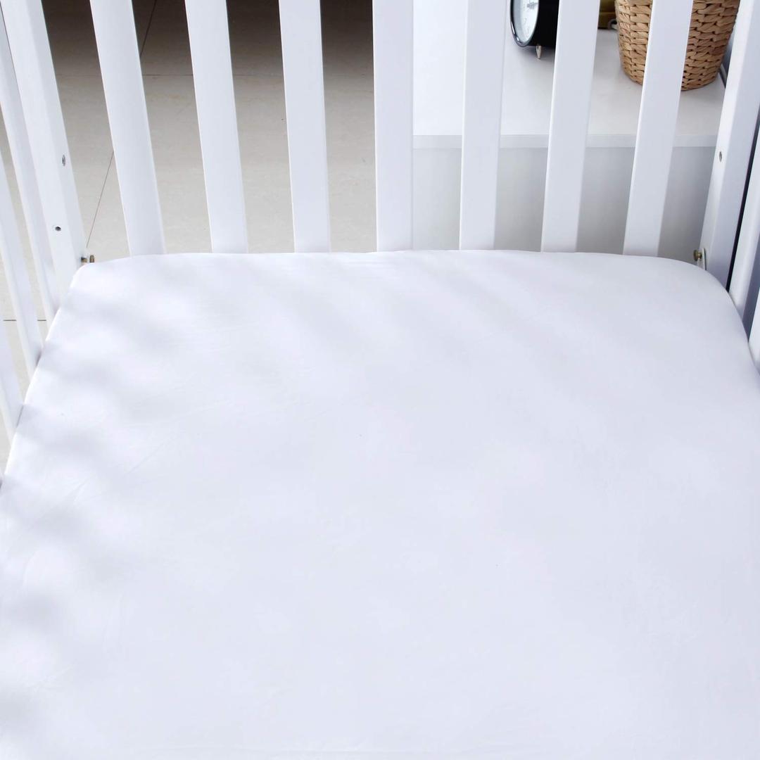 Biloban Crib Sheets Fitted, 2 Pack Crib Sheet Fits for Standard Crib Mattress, Neutral Toddler Bed Sheets for Baby Boys and Girl, White & White, 52”X 28”