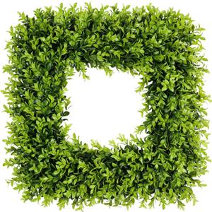24 Inch Large Square Boxwood Wreath Spring Summer Artificial Green Wreaths for Front Door Farmhous Wedding Window Hanging Wall All Year Round Indoor & Outdoor St Patrick's Day Decor