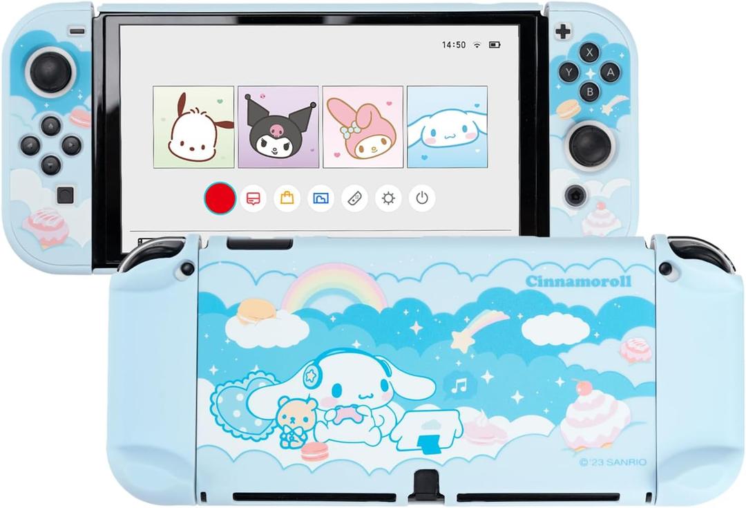 Kuitmor Protective Shell for Switch OLED,Slim Kawaii Cartoon Dockable Cover Case Compatible with Switch OLED,Anti-Scratch and Shock-Absorption Design Cover Skins(Cinnamoroll)