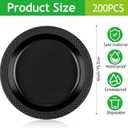 200pcs Heavy Duty Round Dinner Party Plates - Disposable Black Plastic Plates for Birthday Party, Buffet, Travel, Picnic