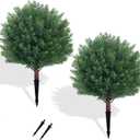 Set of 2 Artificial Cypress Topiary Ball Trees - 24’’ Fake Outdoor Pine Bushes with Ground Spike, Indoor Realistic Faux Plants for Home Garden Front Porch Decor