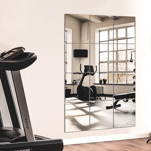 TRAHOME Wall Mirror Tiles, 14"x12"x12PCS Full Length Home Gym Mirror for Garage, Bedroom, Living Room, Over The Door